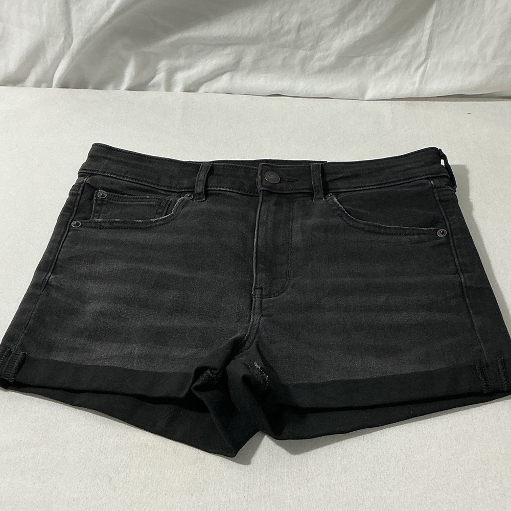 American Eagle Outfitters Black Denim Rolled-Hem Shorts